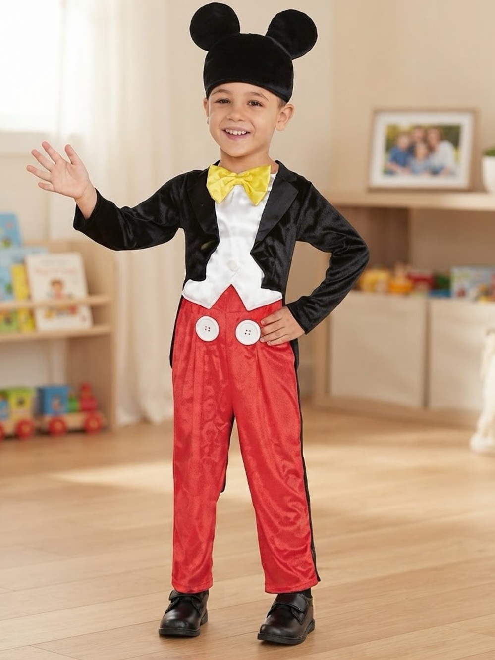 Disney Mickey Mouse Dress Up Halloween Costume Size 4-6 Years Ear Hat & Jumpsuit